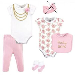 Little Treasure Baby Girl Layette 5 Piece Set, Gold Roses, 0-3 Months